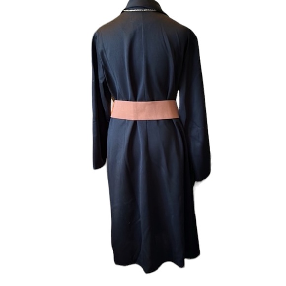 Vintage 70s Long Sleeve Dagger Collar zip front Black Dress Size XXL - Picture 3 of 11